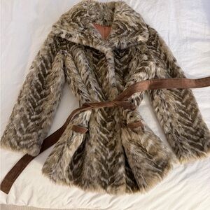 Vintage faux Fur Belted suede Coat